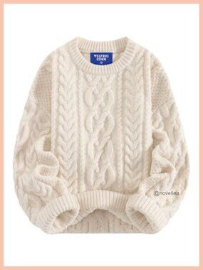 Oversized Chunky Cable Knit Crew Neck Pullover Sweater Fall Winter